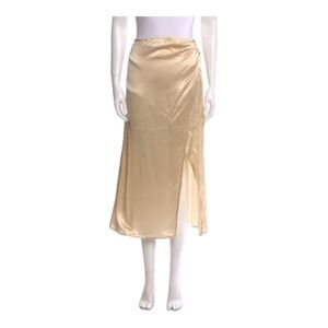 Reformation 100% Silk Skirt Size 0 Champagne Side Slit Midi Length